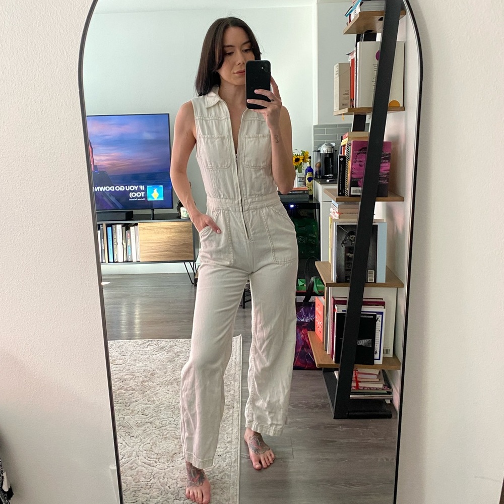 Free People White Denim Jumpsuit